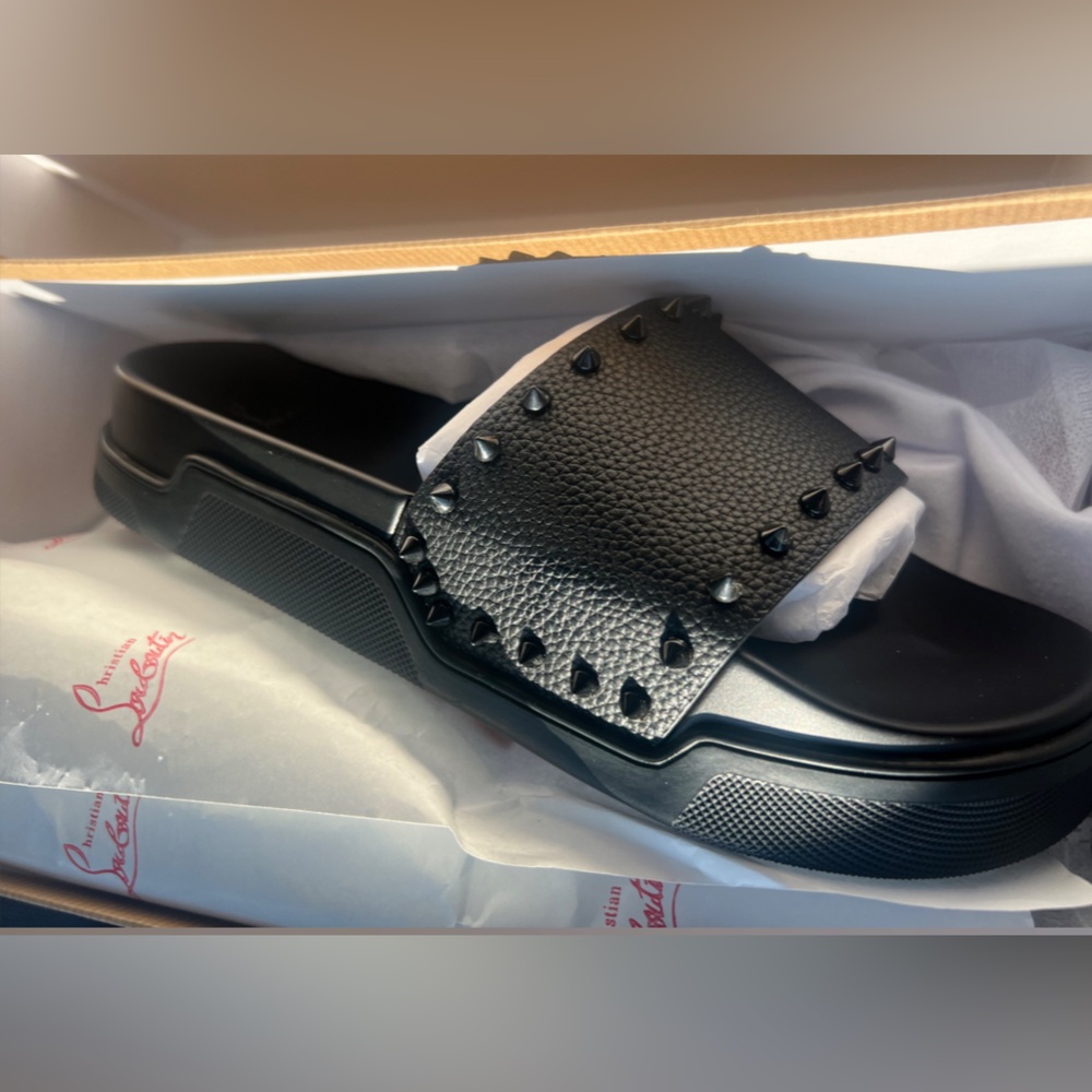 Christian Louboutin Black Studded Slide Sandals women’s 8